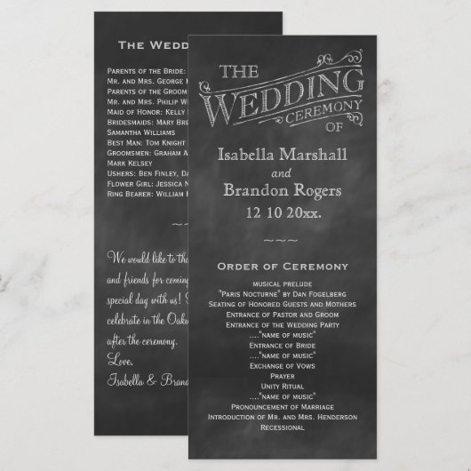 Chalkboard Wedding Programme Programmakaart (Voorkant / Achterkant)