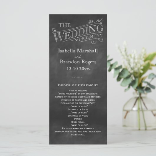 Chalkboard Wedding Programme Programmakaart (Staand voorkant)