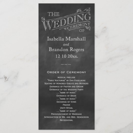 Chalkboard Wedding Programme Programmakaart (Voorkant)