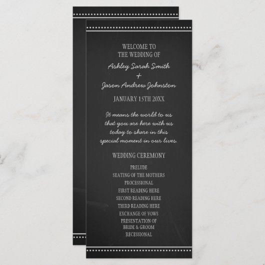 Chalkboard Wedding Programme Programmakaart (Voorkant / Achterkant)