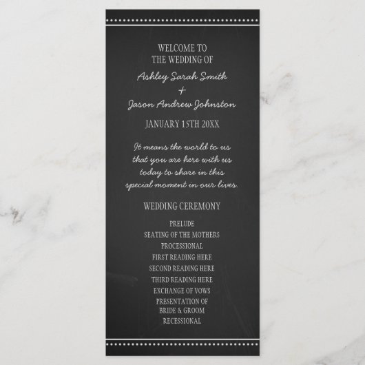 Chalkboard Wedding Programme Programmakaart (Voorkant)