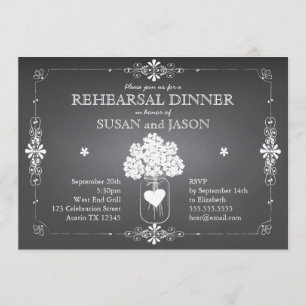 Chalkboard Wedding Rehearsal Dinner Mason Jar Kaart