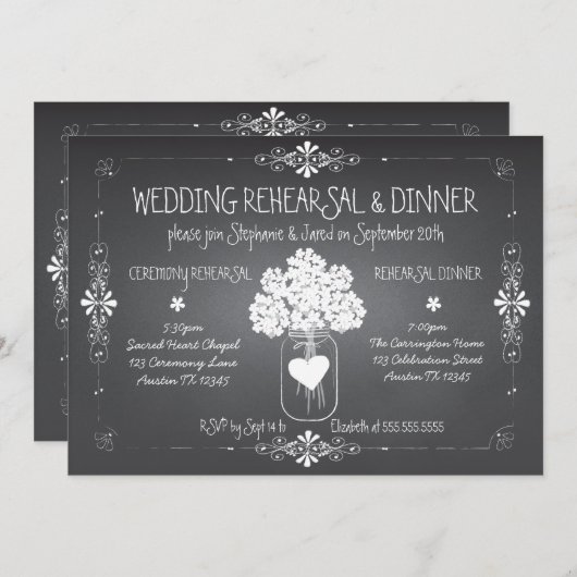 Chalkboard Wedding Rehearsal & Dinner Mason Jar Kaart (Voorkant / Achterkant)