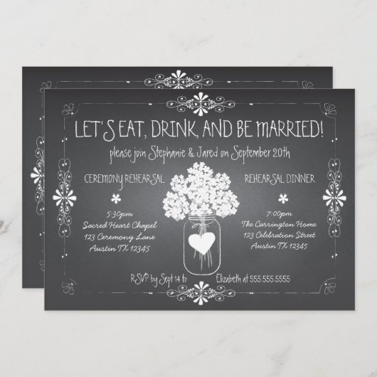 Chalkboard Wedding Rehearsal Mason Jar Uitnodiging (Voorkant / Achterkant)
