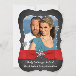 Chalkboard Wedding Rode, zilversneeuwvlokken Kaart