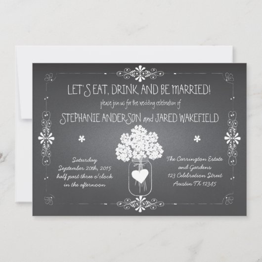 Chalkboard Wedding Rustic Mason Jar Uitnodiging (Voorkant)