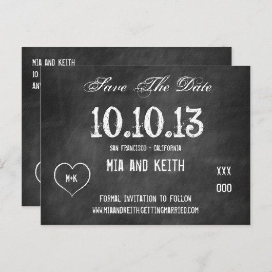 Chalkboard Wedding SAVE DE DATUM Briefkaart (Voorkant / Achterkant)