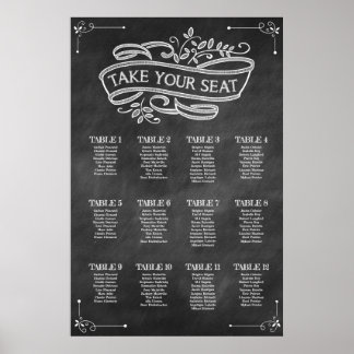 Chalkboard Wedding Seating Chart Pak je stoel Poster