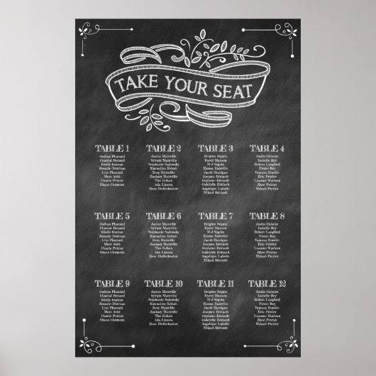 Chalkboard Wedding Seating Chart Pak je stoel Poster (Voorkant)