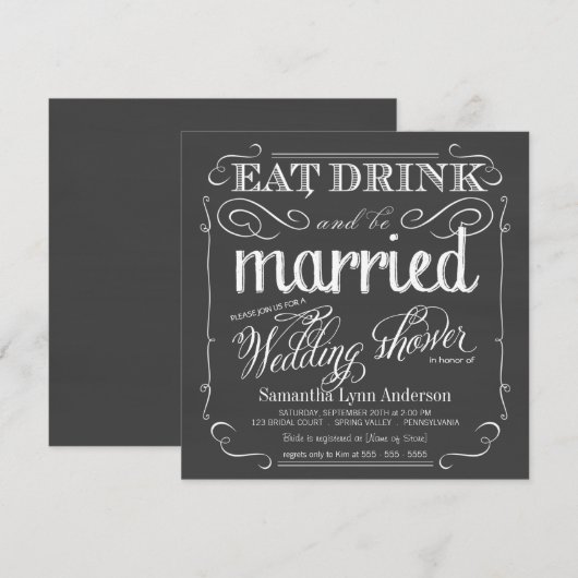 Chalkboard Wedding Shower-uitnodigingen Kaart (Voorkant / Achterkant)