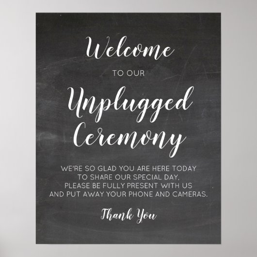 Chalkboard Wedding Unplugged Ceremony Signs Poster (Voorkant)