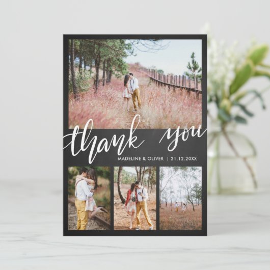 Chalkboard Wedding Vier Foto's | Bedankt script (Staand voorkant)