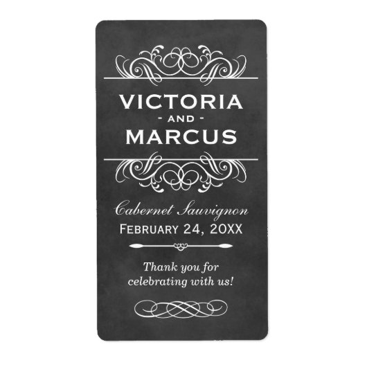 Chalkboard Wedding Wine Bottle Favor Labels (Voorkant)