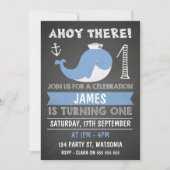 Chalkboard Whale Anchor 1st Birthday Uitnodiging (Voorkant)