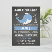 Chalkboard Whale Anchor 1st Birthday Uitnodiging (Staand voorkant)