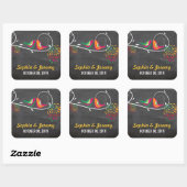 Chalkboard Whimsical Kissing Zomer Vogels Bruiloft Vierkante Sticker (Vel)