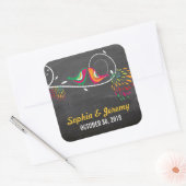 Chalkboard Whimsical Kissing Zomer Vogels Bruiloft Vierkante Sticker (Envelop)