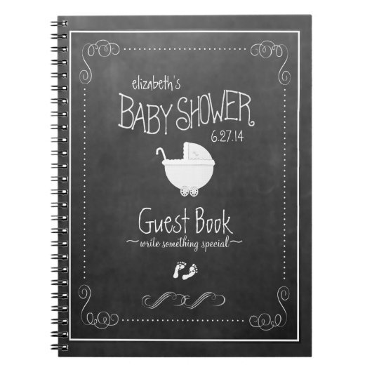 Chalkboard White Baby shower Guestbook Notitieboek (Voorkant)