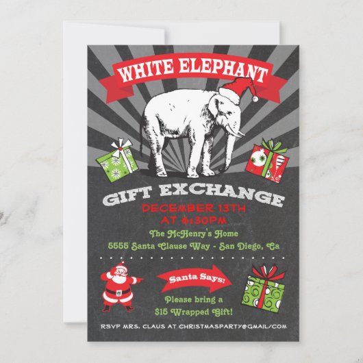 Chalkboard White Elephant Gift Exchange Indeling Kaart (Voorkant)