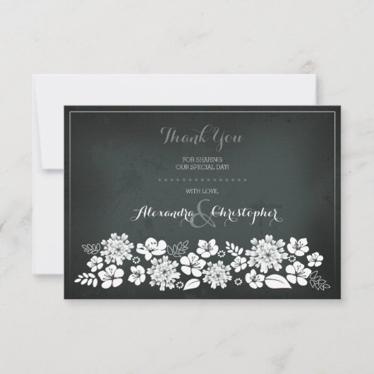 Chalkboard White Flowers  Hartelijk dank Bedankkaart (Voorkant)