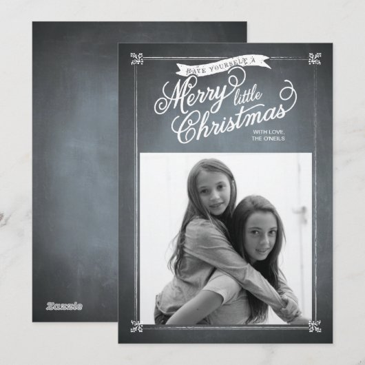 Chalkboard White Mistletoe Holiday Photo Card Feestdagenkaart (Voorkant / Achterkant)