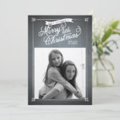 Chalkboard White Mistletoe Holiday Photo Card Feestdagenkaart (Staand voorkant)