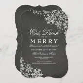 Chalkboard White Snowflake Kerstfeest Uitnodigen Kaart (Voorkant / Achterkant)