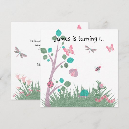 CHALKBOARD WHITE WOODLAND BUG BUTTERFLIES BIRTHDAY KAART (Voorkant / Achterkant)