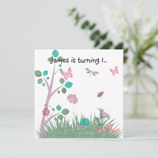 CHALKBOARD WHITE WOODLAND BUG BUTTERFLIES BIRTHDAY KAART (Staand voorkant)