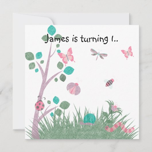 CHALKBOARD WHITE WOODLAND BUG BUTTERFLIES BIRTHDAY KAART (Voorkant)