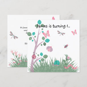 CHALKBOARD WHITE WOODLAND BUG BUTTERFLIES BIRTHDAY KAART