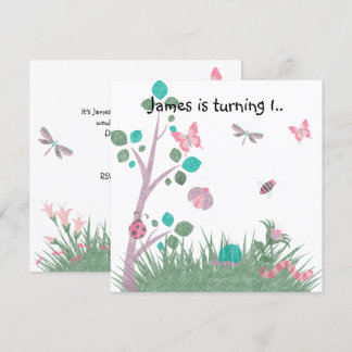 CHALKBOARD WHITE WOODLAND BUG BUTTERFLIES BIRTHDAY KAART