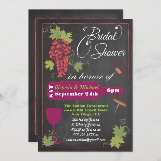 Chalkboard wijn bruids douche uitnodigingen (Voorkant / Achterkant)