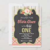 Chalkboard wild één 1e verjaardagsuitnodiging meis kaart (Voorkant)