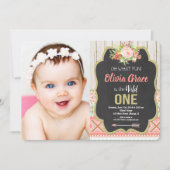 Chalkboard wild één meisje op de eerste verjaardag kaart (Voorkant)