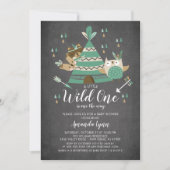 Chalkboard Wild One Baby shower Invitation Kaart (Voorkant)