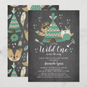 Chalkboard Wild One Baby shower Invitation Kaart (Voorkant / Achterkant)