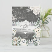 Chalkboard Winter Animal Onederland Birthday Kaart (Staand voorkant)