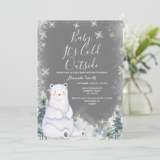 Chalkboard Winter Beer Baby shower Witte Sneeuwvlo Kaart (Staand voorkant)
