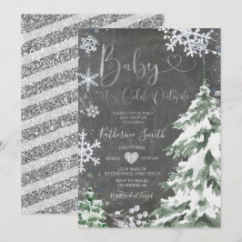 Chalkboard Winter Koud Baby shower Silver Kaart