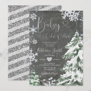 Chalkboard Winter Koud Baby shower Silver Kaart