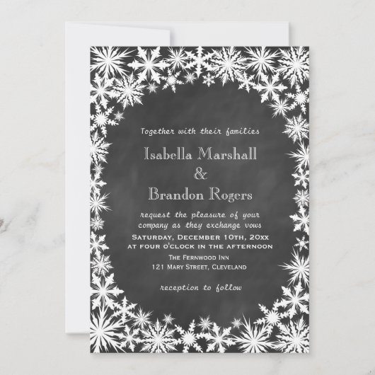 Chalkboard Winter Lace Wedding Invitation Kaart (Voorkant)