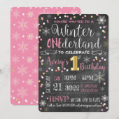 Chalkboard Winter ONE-derland First Birthday Kaart (Voorkant / Achterkant)