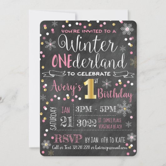 Chalkboard Winter ONE-derland First Birthday Kaart (Voorkant)