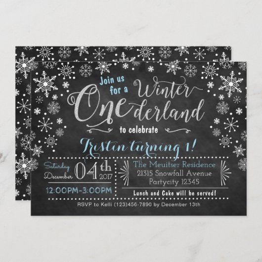 Chalkboard Winter ONEderland Birthday Uitnodiging (Voorkant / Achterkant)