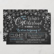 Chalkboard Winter ONEderland Birthday Uitnodiging
