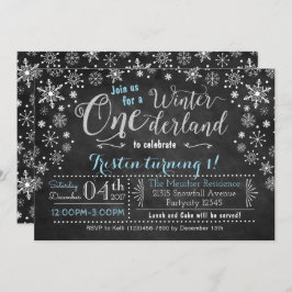 Chalkboard Winter ONEderland Birthday Uitnodiging