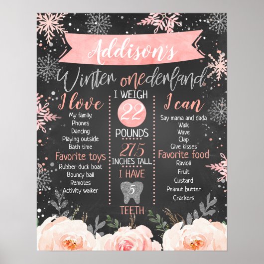 Chalkboard Winter Onederland Milestone Birthday Poster (Voorkant)