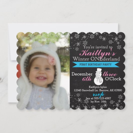 Chalkboard Winter Onederland Uitnodiging, 5" x 7" Kaart (Voorkant)