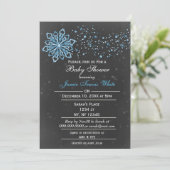 Chalkboard Winter Snow blue Baby shower Invitation Kaart (Staand voorkant)